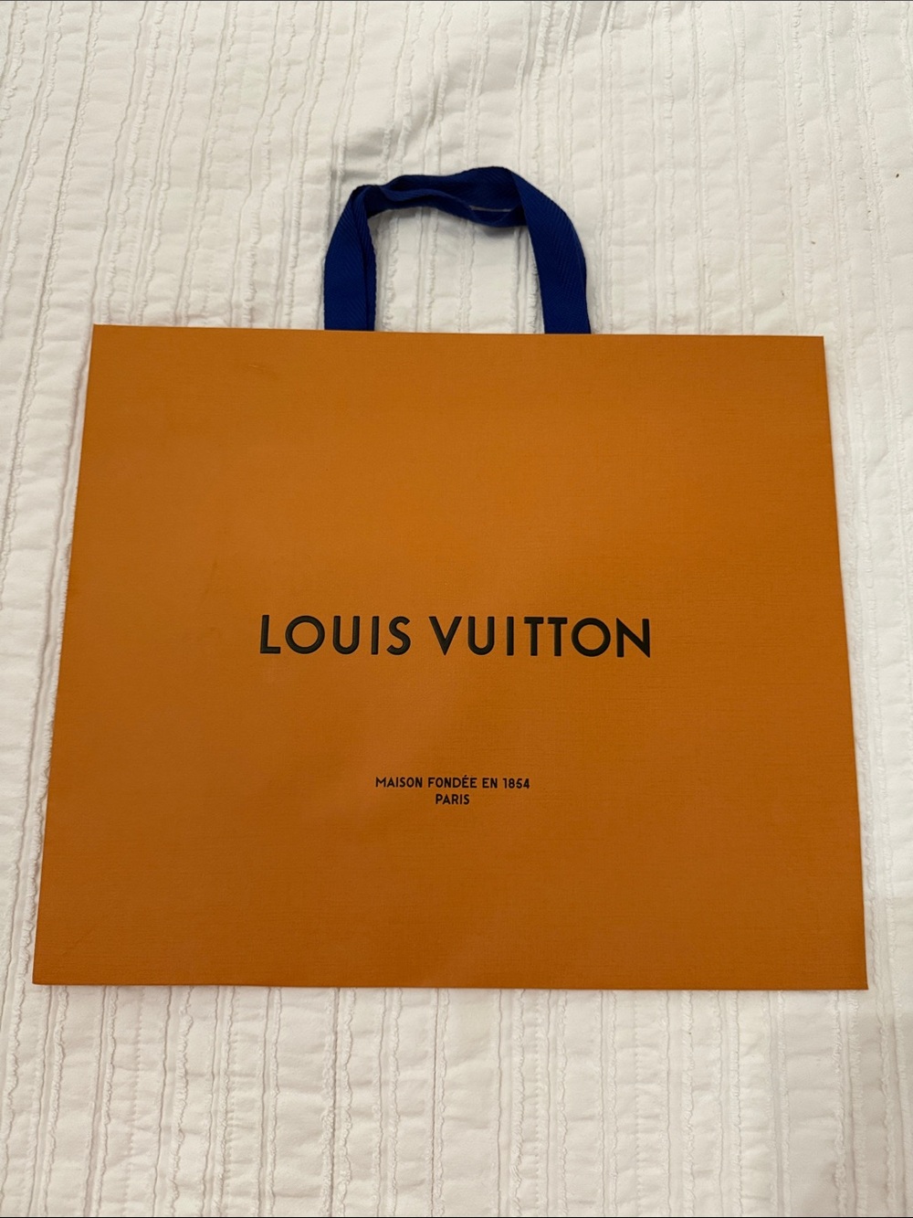 Louis Vuitton Orange Shopping Tote with Blue Handles
